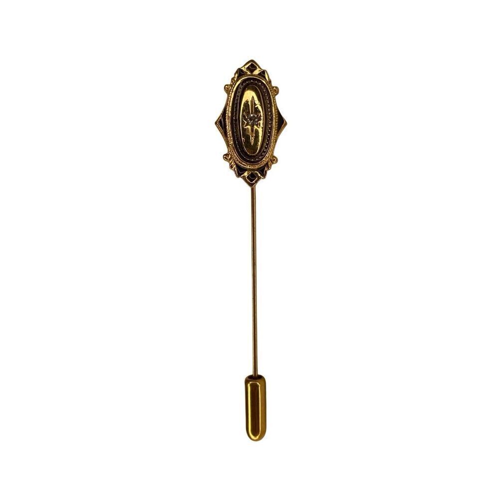 Vintage Avon Gold Tone Fleur De Lis Oval Stick Pin Brooch Lapel Jewelry Glam